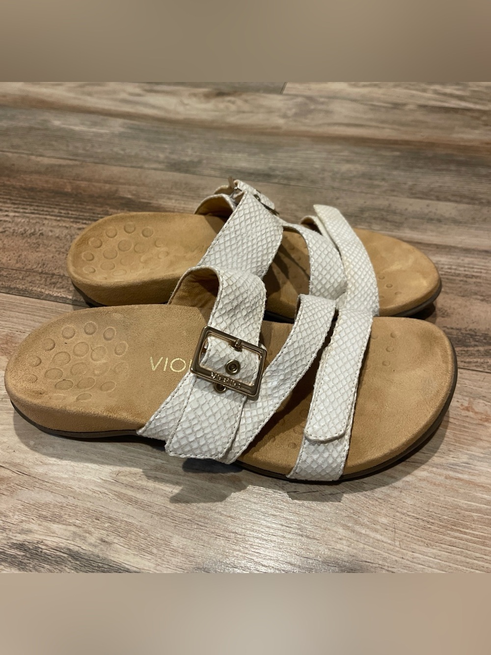 Vionic Skylar Sandals White Snakeskin Adjustable Straps Comfort Women's 7 Wide